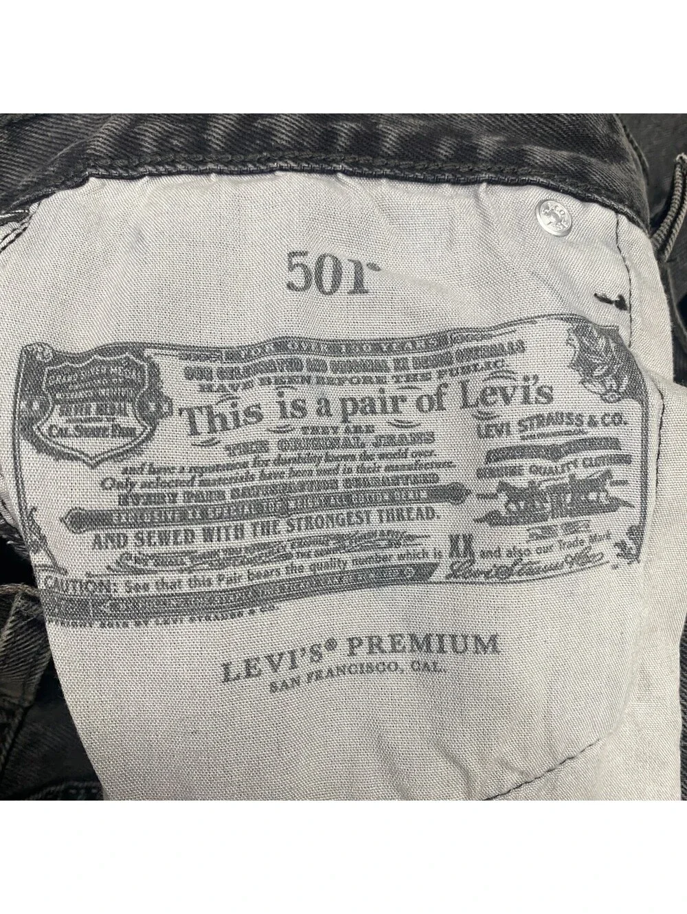 Levi's 501 Button Fly Jeans Mens 28x29 Black Fade Denim Straight Leg Premium